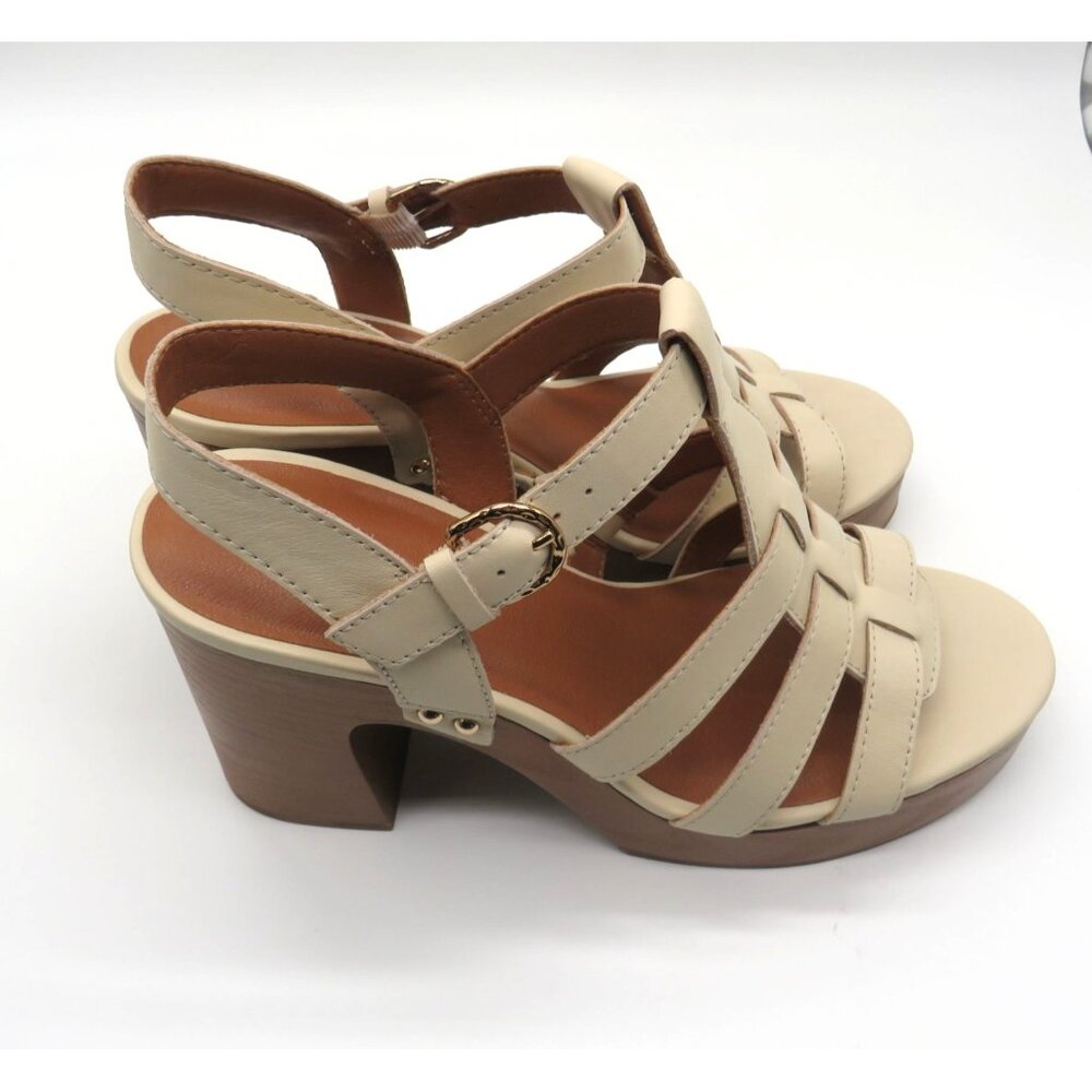 Lucky Brand Beige Strappy Chunky Heel Sandals Size 10 Adjustable Strap NEW